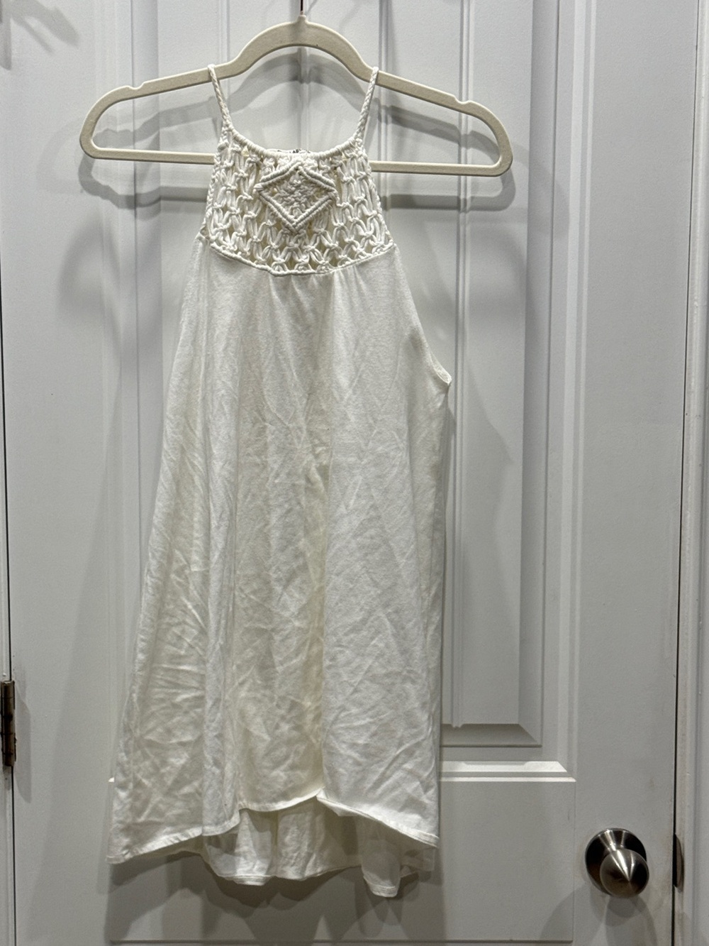 Billabong Women’s Size Small White Macrame Crochet High Low Boho Dress EUC